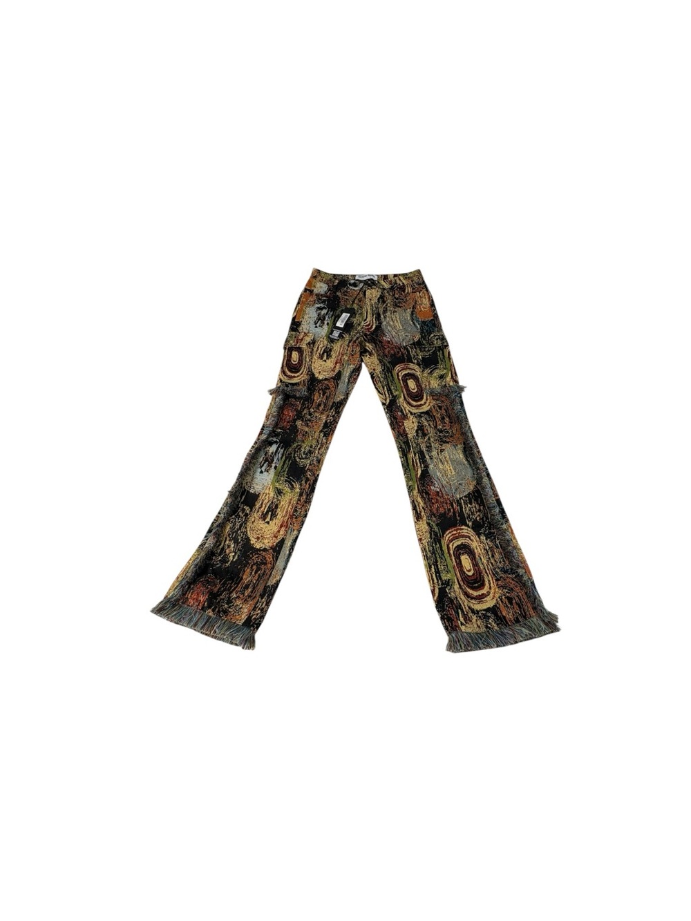 Rockstar Original Ameera Tapestry Stacked Pants M Y2K Cargo Flare Fringe NWT
